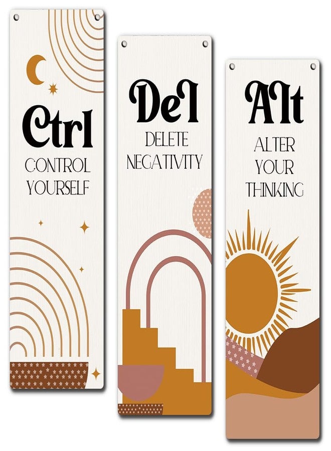 Zmyollo Inspirational Wall Decor Sign, 3 Pieces Ctrl Alt Del Wooden Sign With Rope, Control Yourself Alter Your Thinking Delete Negativity Office Decor, Boho Artwork Gifts For Family Friend -37 - Image 1